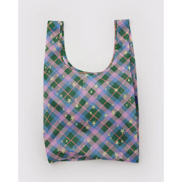 Baggu Green Star Plaid Baggu Reusable Tote Bag