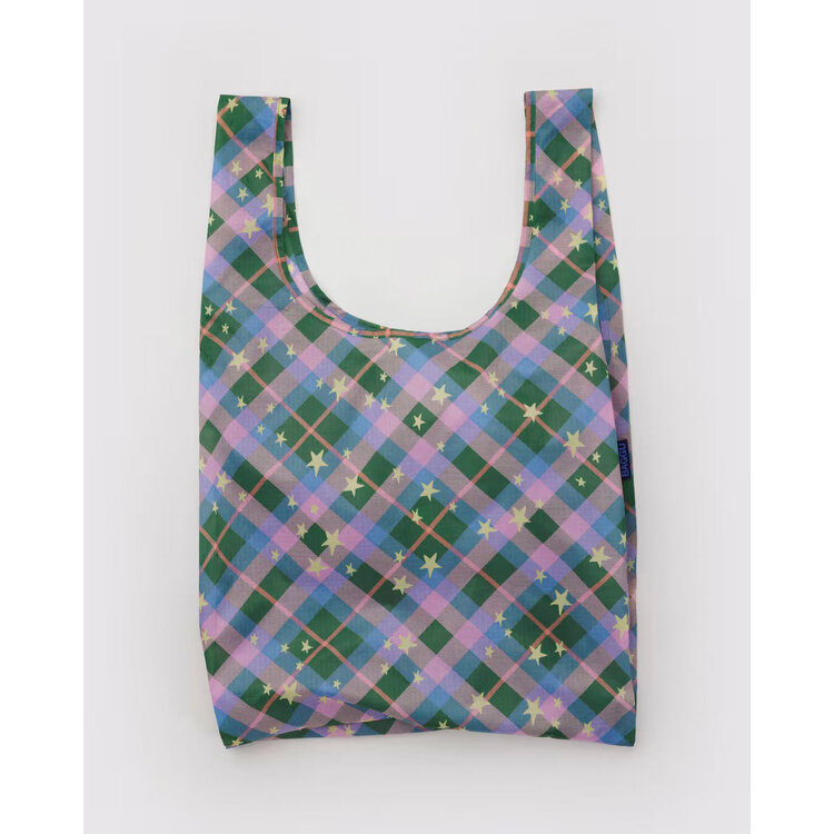 Baggu Green Star Plaid Baggu Reusable Tote Bag