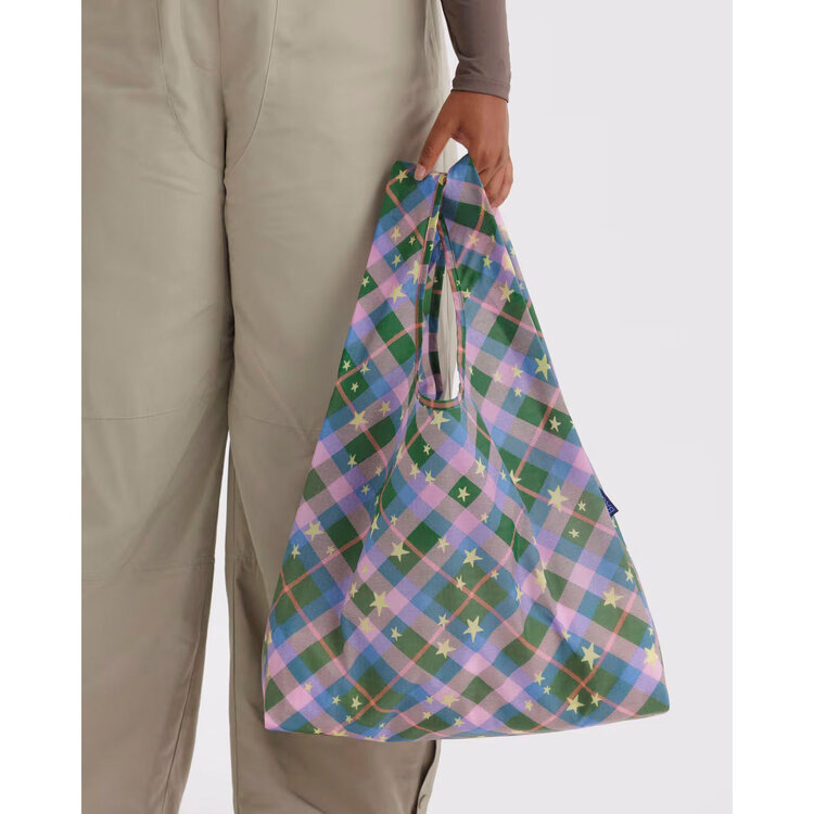 Baggu Green Star Plaid Baggu Reusable Tote Bag