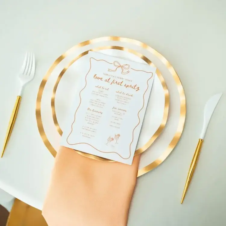 White Paper Dinner Plates with Gold Trim, set of 8