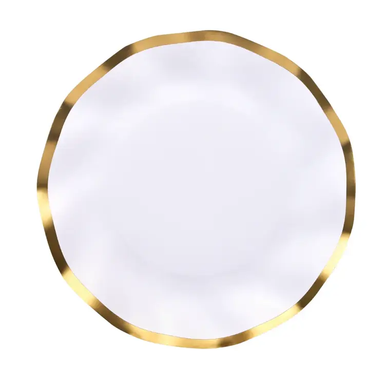 White Paper Dessert Plates with Gold Trim, set of 8