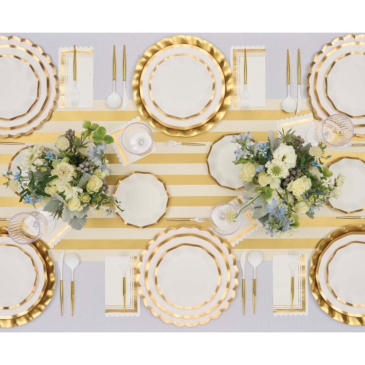 White Paper Dessert Plates with Gold Trim, set of 8
