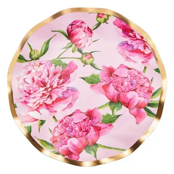 Peonies Paper Dessert Plates, set of 8