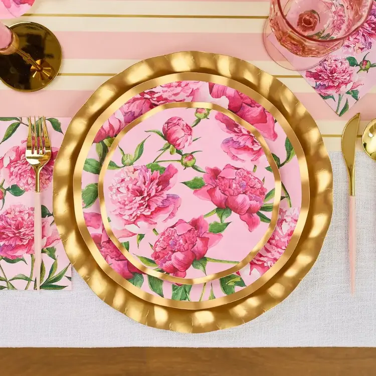 Peonies Paper Dessert Plates, set of 8