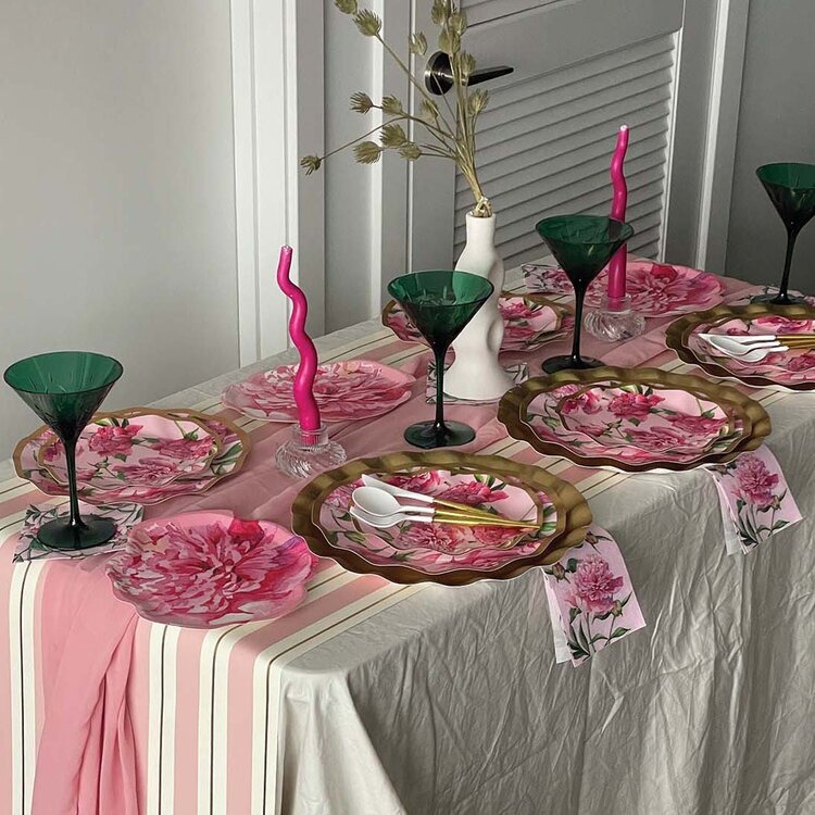 Peonies Paper Dessert Plates, set of 8