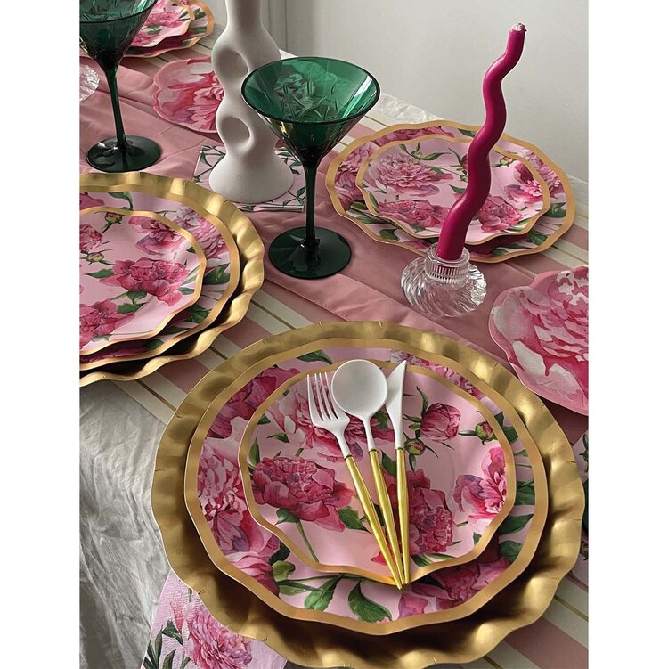Peonies Paper Dessert Plates, set of 8
