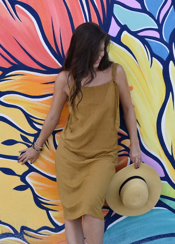 orange overalls dress