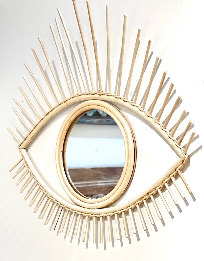 rattan evil eye mirror