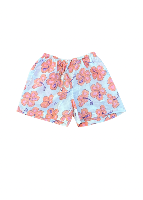 pink hibiscus kids shorts