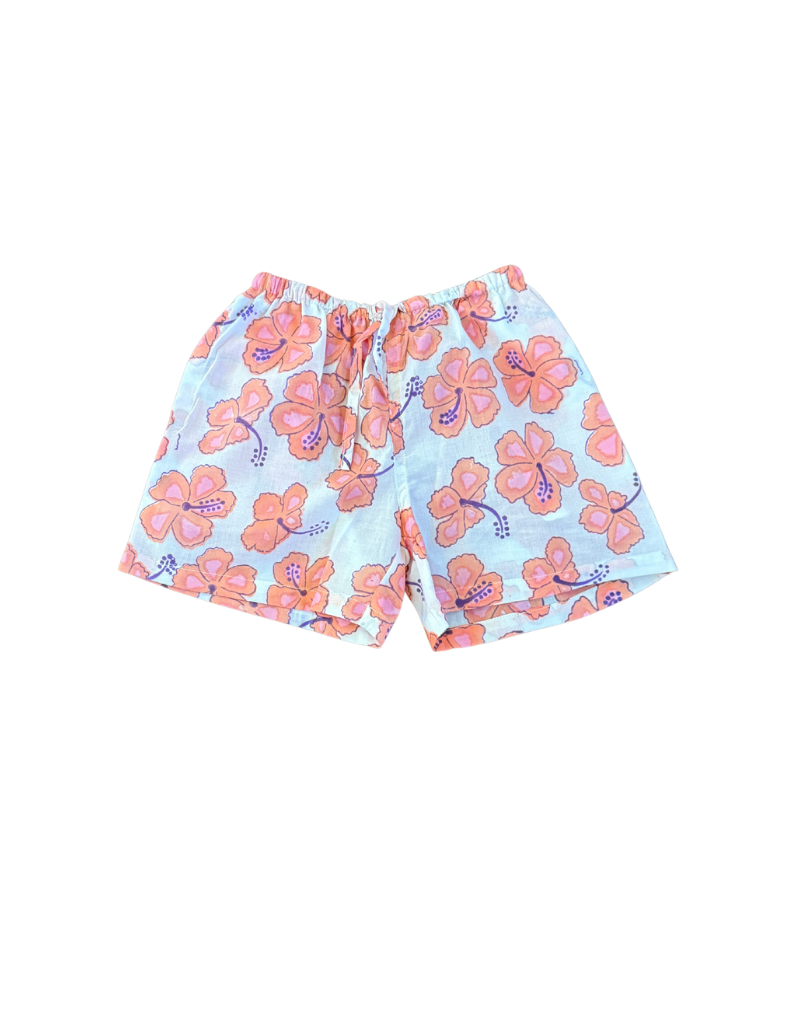 pink hibiscus kids shorts