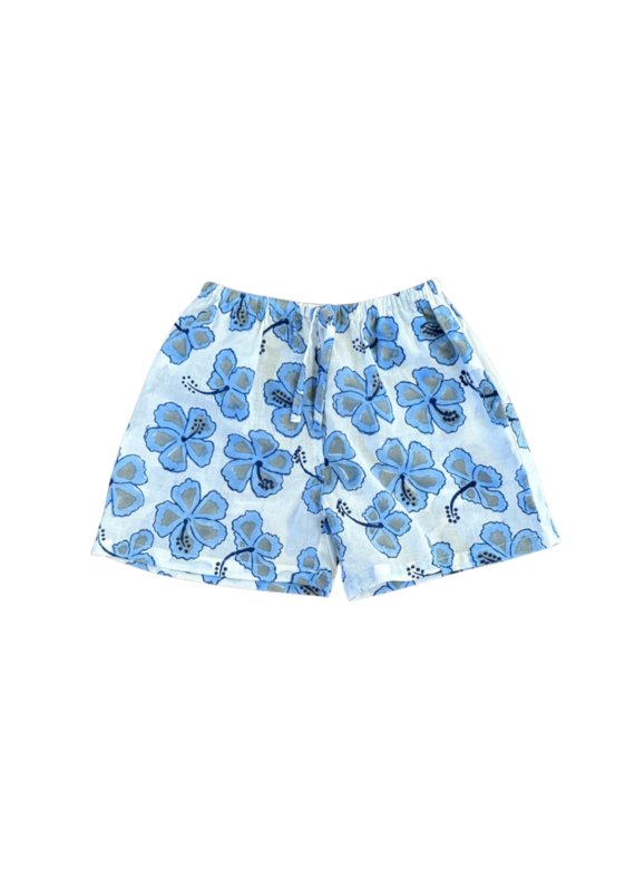 blue hibiscus kids shorts
