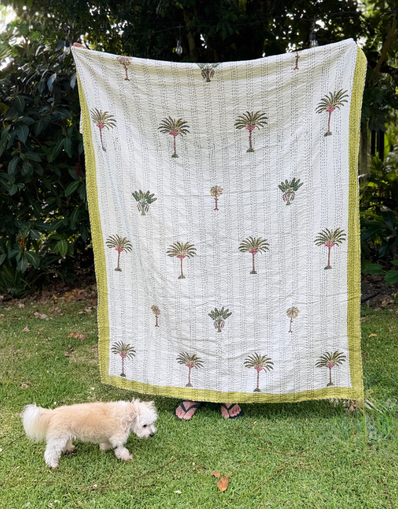 palms kantha coverlet