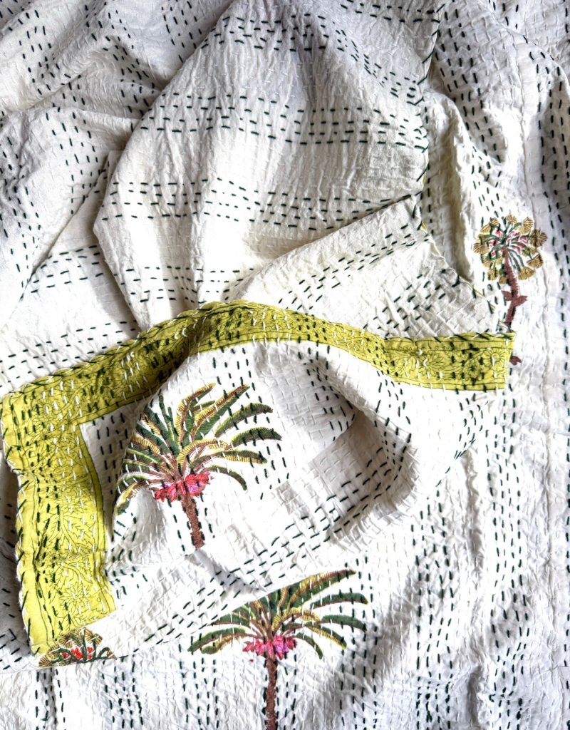 palms kantha coverlet