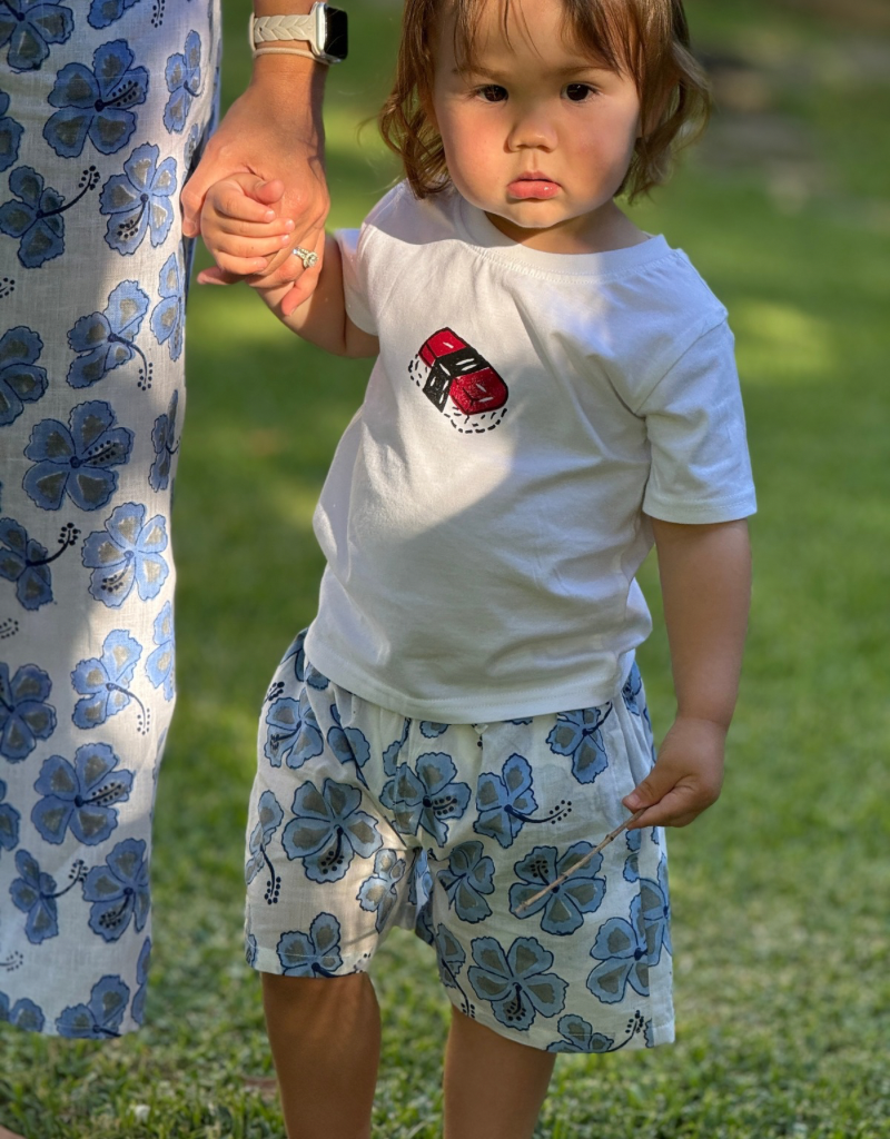 blue hibiscus kids shorts