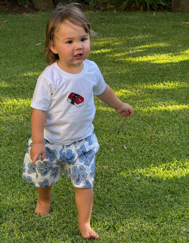 blue hibiscus kids shorts