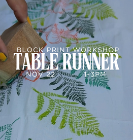 block print table runner workshop Nov 22nd 1PM-3PM