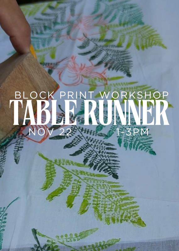 block print table runner workshop Nov 22nd 1PM-3PM