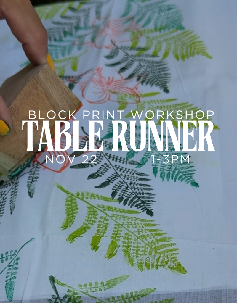 block print table runner workshop Nov 22nd 1PM-3PM