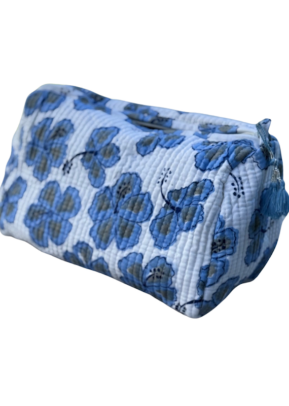 blue hibiscus cosmetic bag