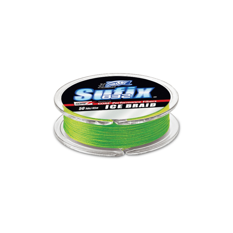 Sufix 832 Ice Braid Fishing Line 8lbs Neon Lime (50yds)