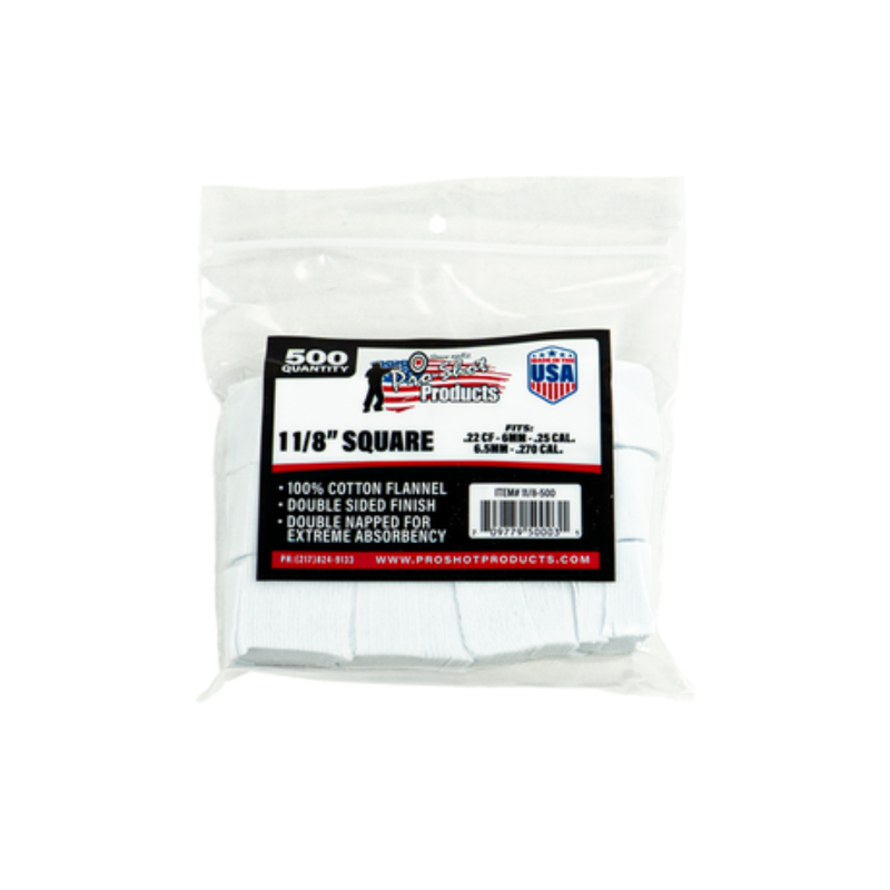 Pro-Shot Gun Cleaning Patches 1 1/8" Square .22-.270Cal. (500ct)