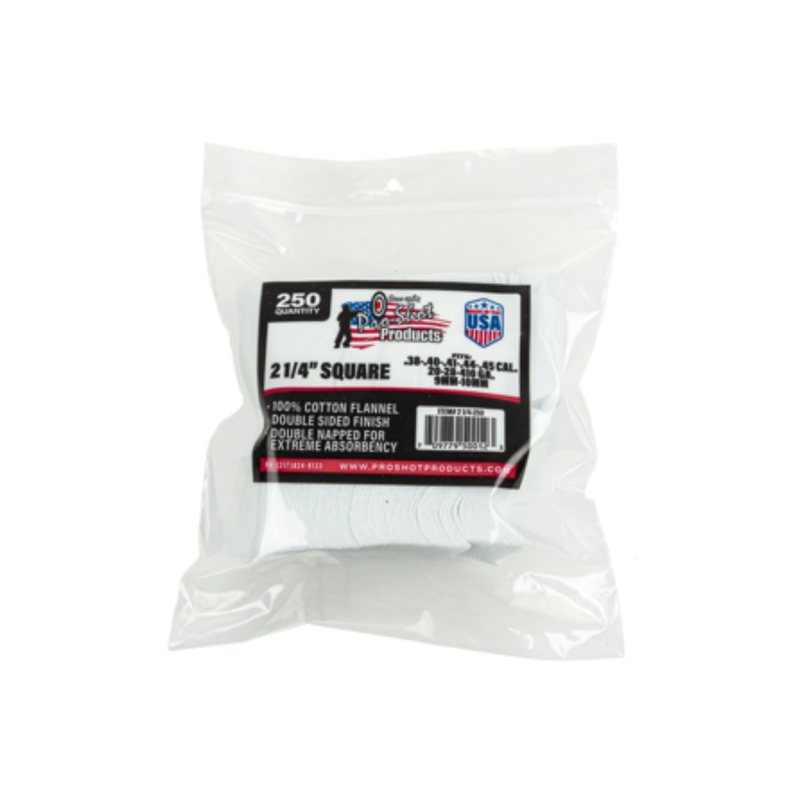 Pro-Shot Gun Cleaning Patches 2 1/4" Square .38Cal.-.45Cal./20ga-410ga (250pk)