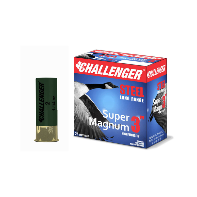 Challenger Super Magnum Shotshell 12 GA, 3 in, #2, 1-1/4 oz, 1450 fps, (25pk)
