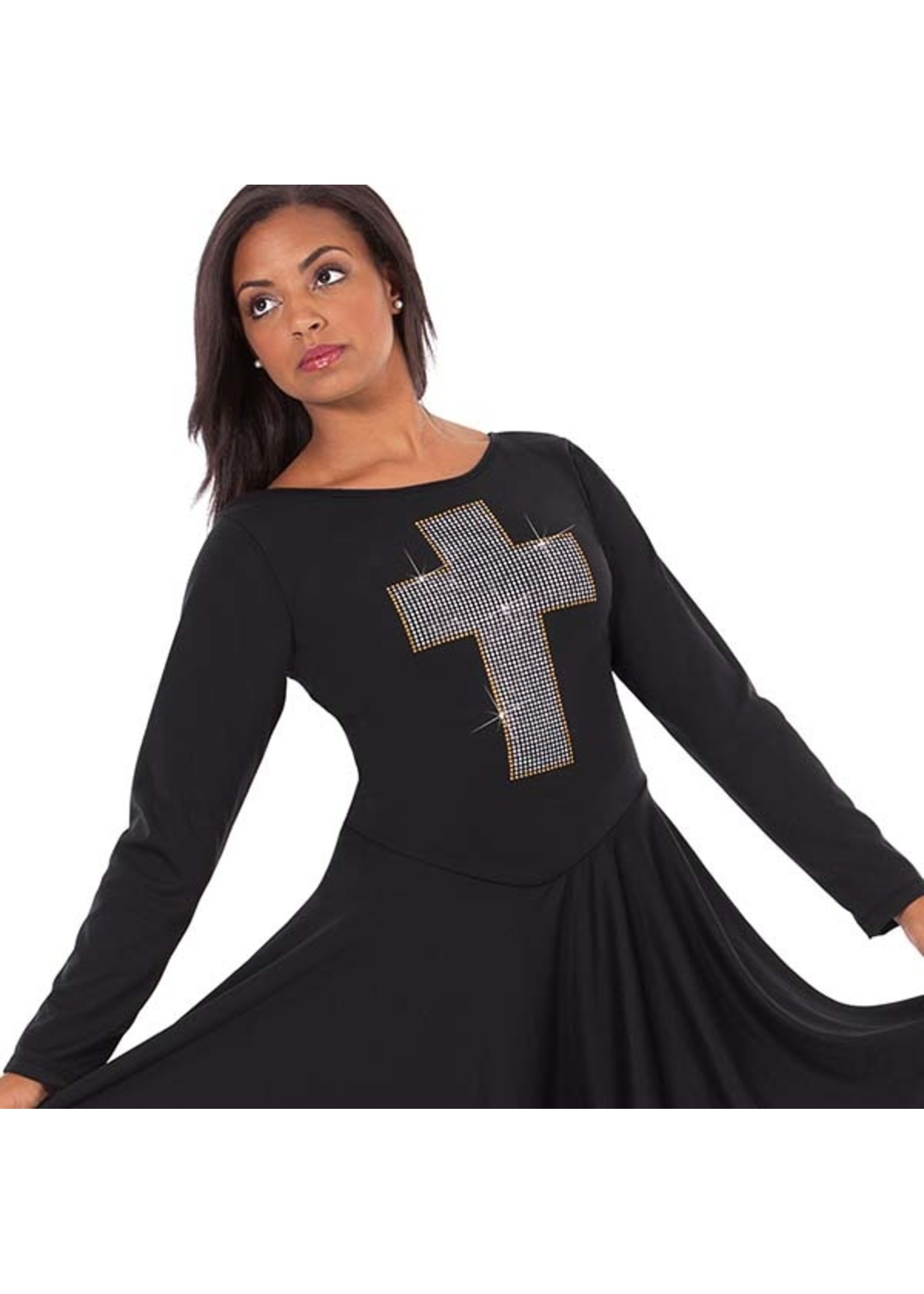 Front Lined Long Sleeve Praise Dress with Metallic Cross of Light (Jubilee)