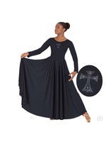 ET Front Lined Long Sleeve Praise Dress with Rhinestone Royal Cross