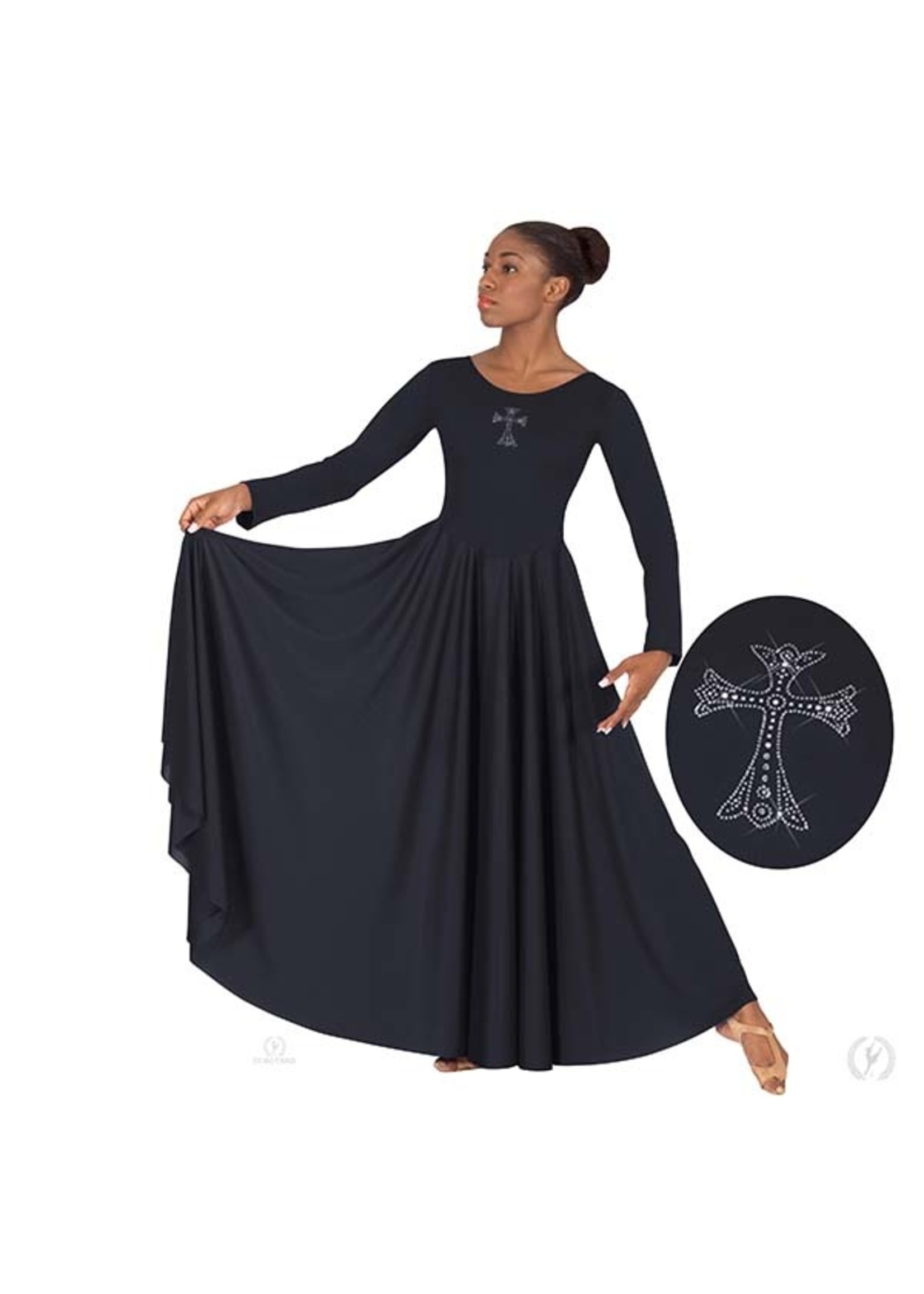 ET Front Lined Long Sleeve Praise Dress with Rhinestone Royal Cross
