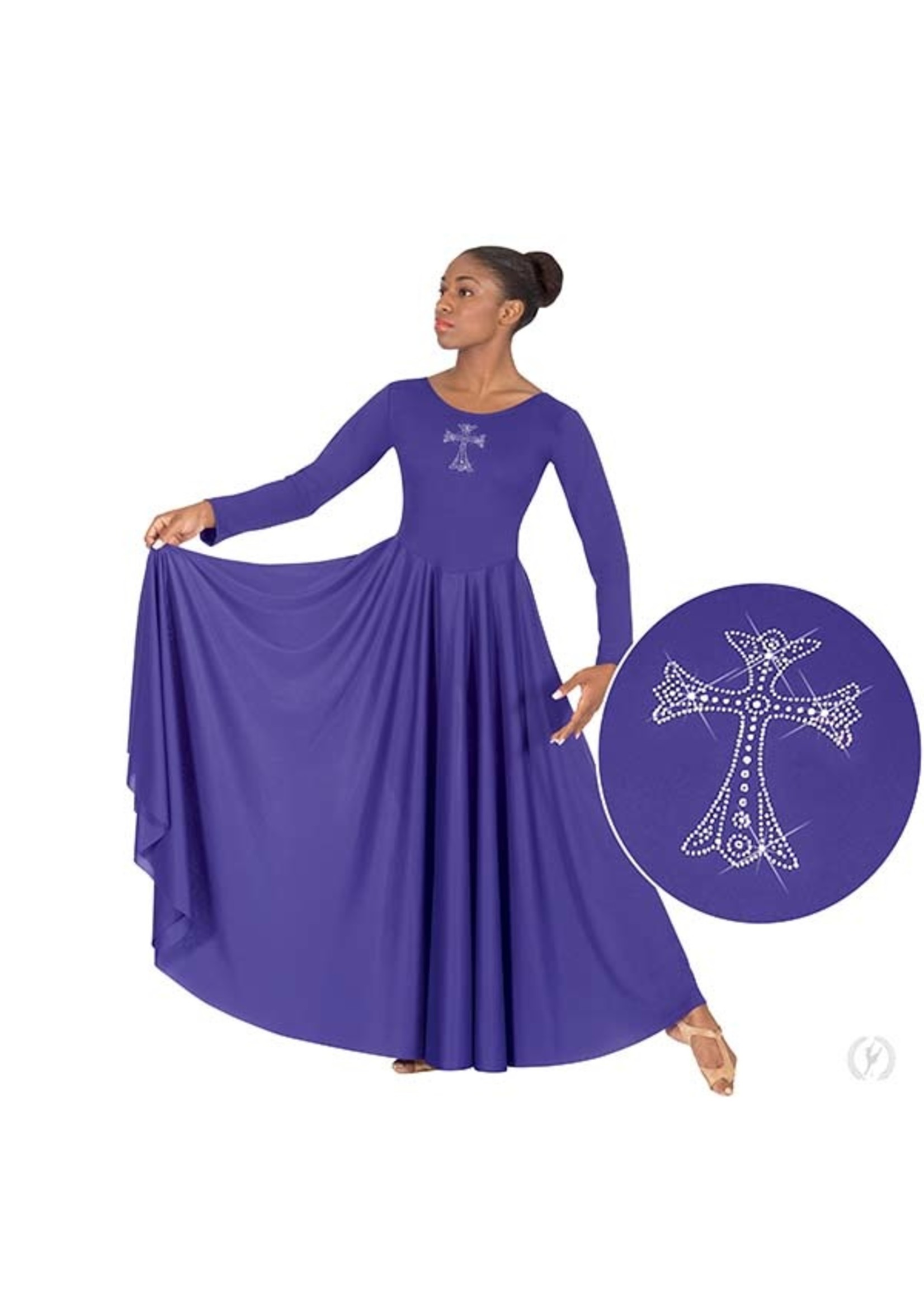 ET Front Lined Long Sleeve Praise Dress with Rhinestone Royal Cross
