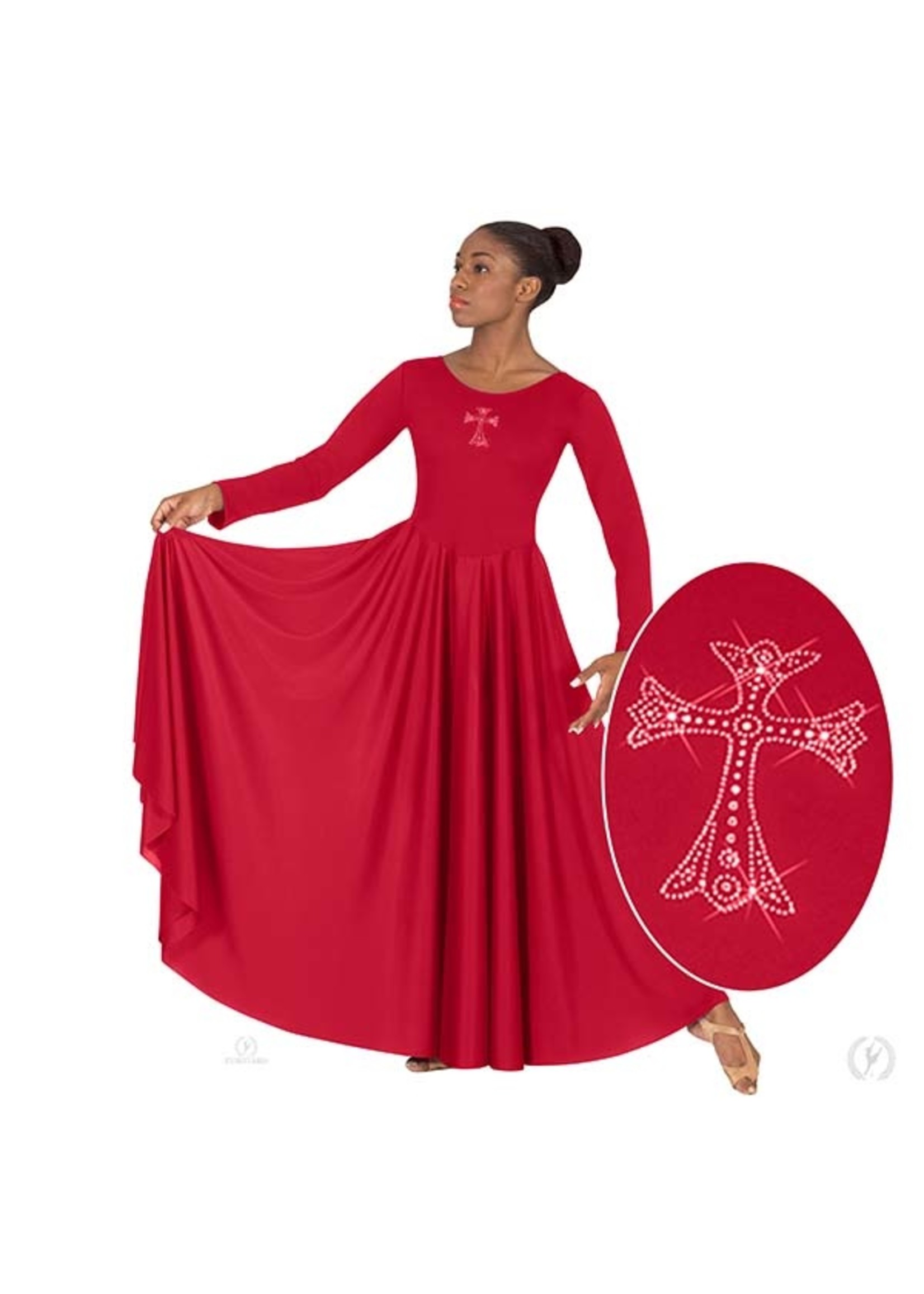 ET Front Lined Long Sleeve Praise Dress with Rhinestone Royal Cross