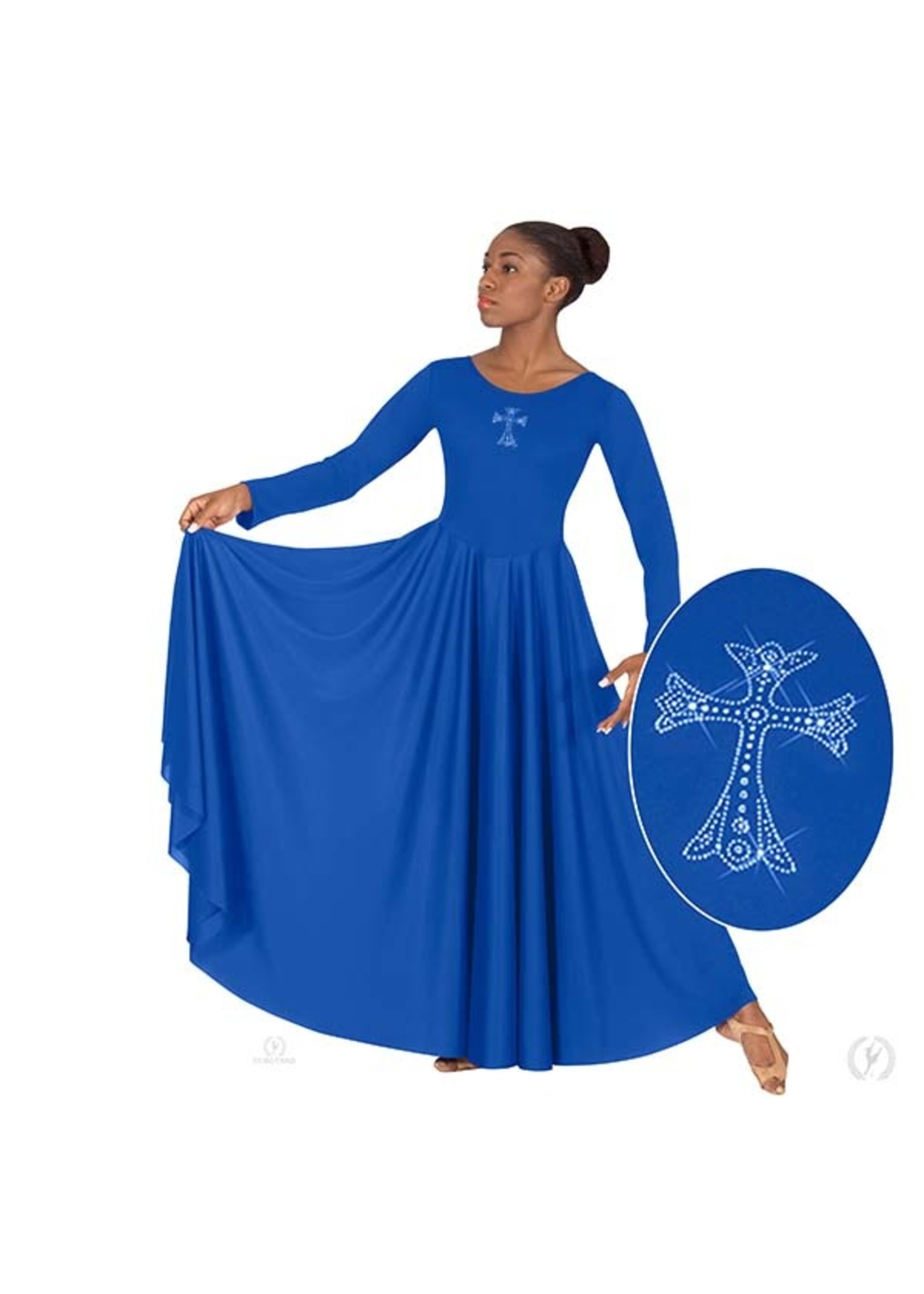 ET Front Lined Long Sleeve Praise Dress with Rhinestone Royal Cross
