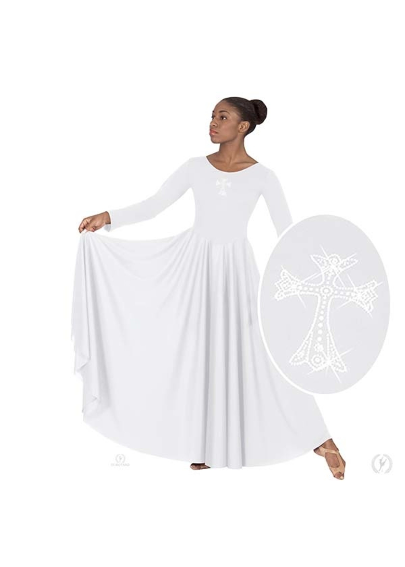 ET Front Lined Long Sleeve Praise Dress with Rhinestone Royal Cross