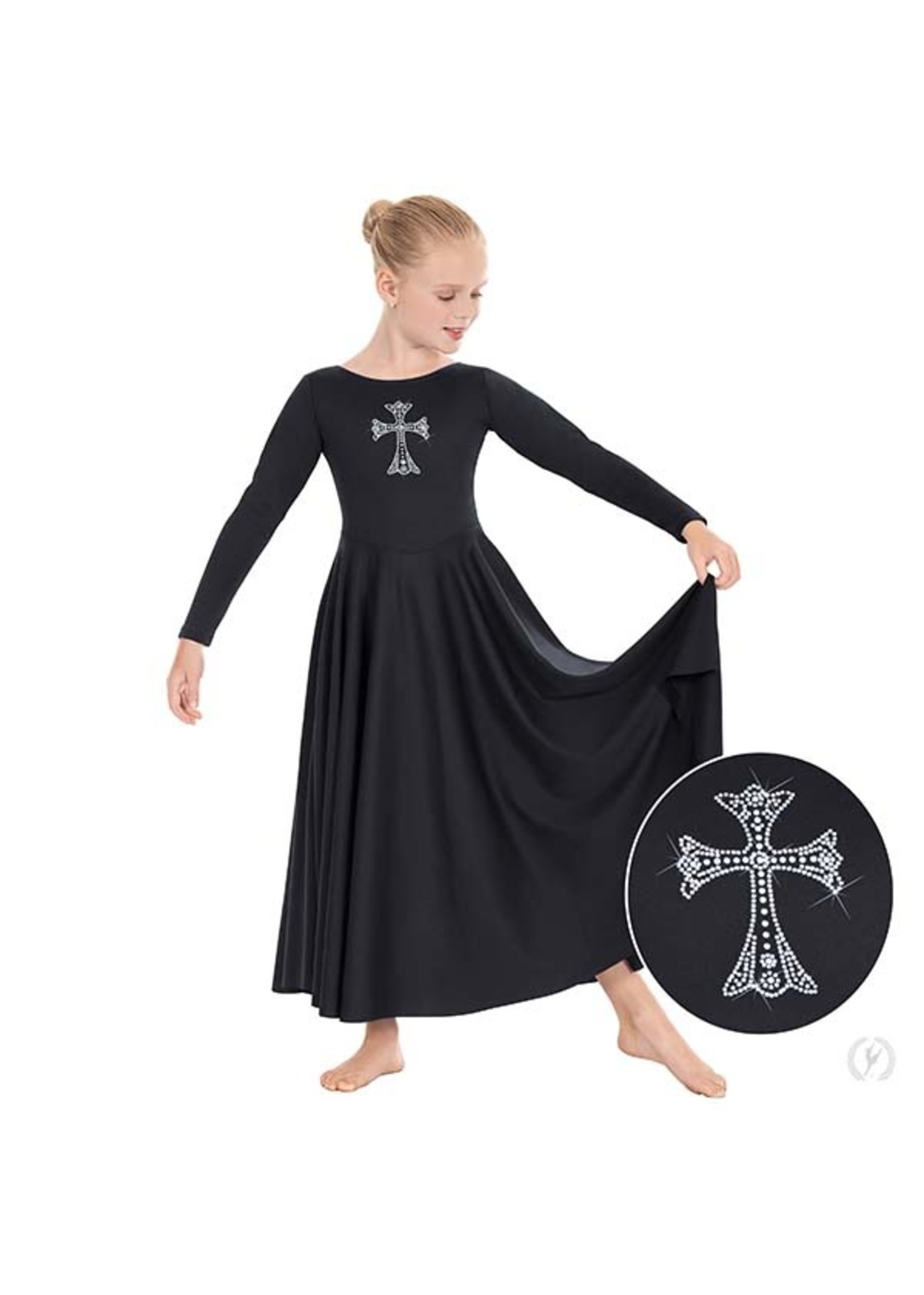 ET Front Lined Long Sleeve Praise Dress with Rhinestone Royal Cross