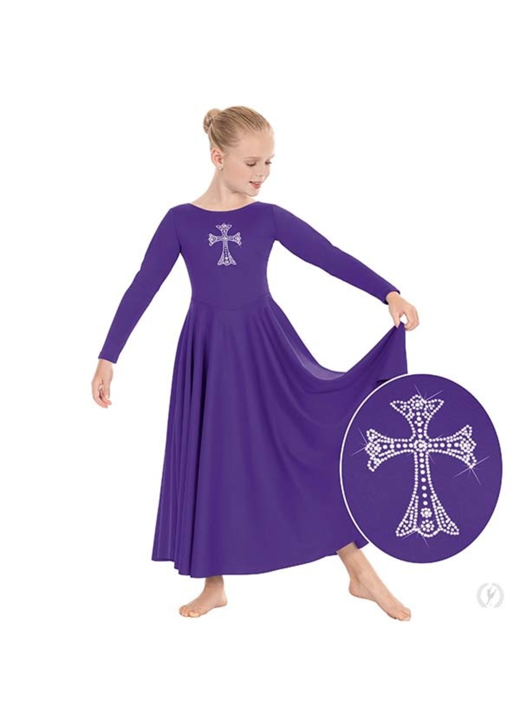 ET Front Lined Long Sleeve Praise Dress with Rhinestone Royal Cross
