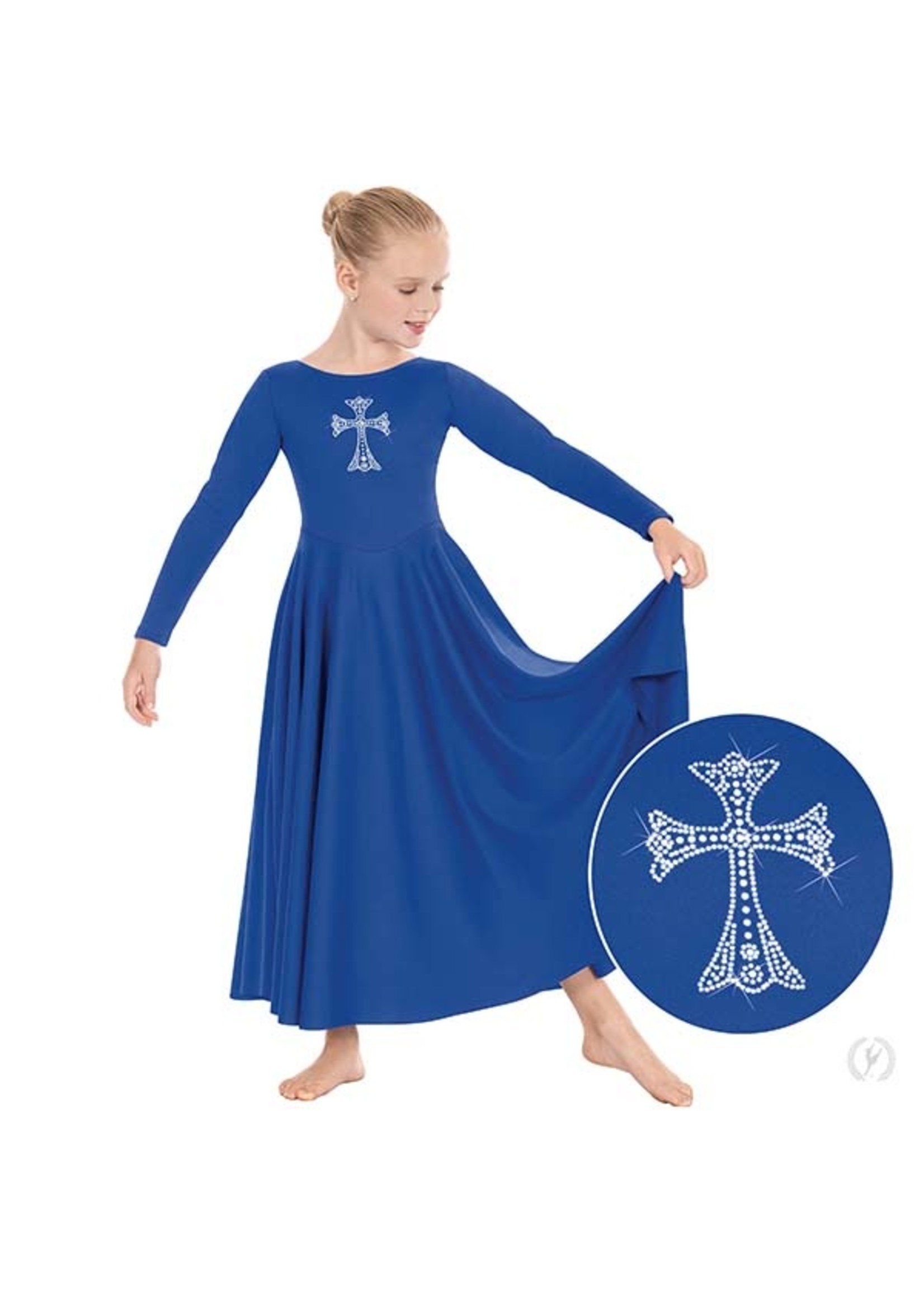 ET Front Lined Long Sleeve Praise Dress with Rhinestone Royal Cross