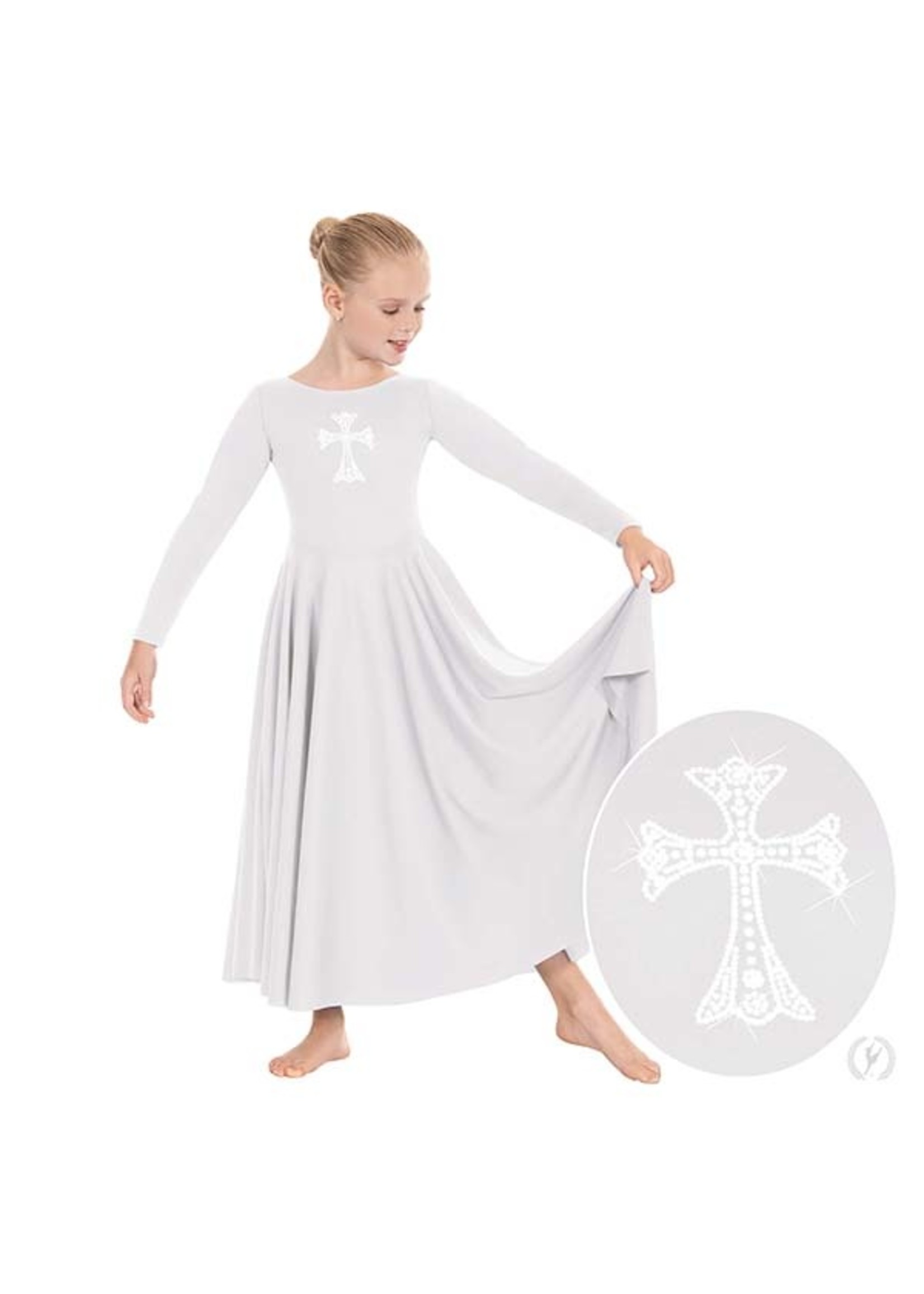 ET Front Lined Long Sleeve Praise Dress with Rhinestone Royal Cross