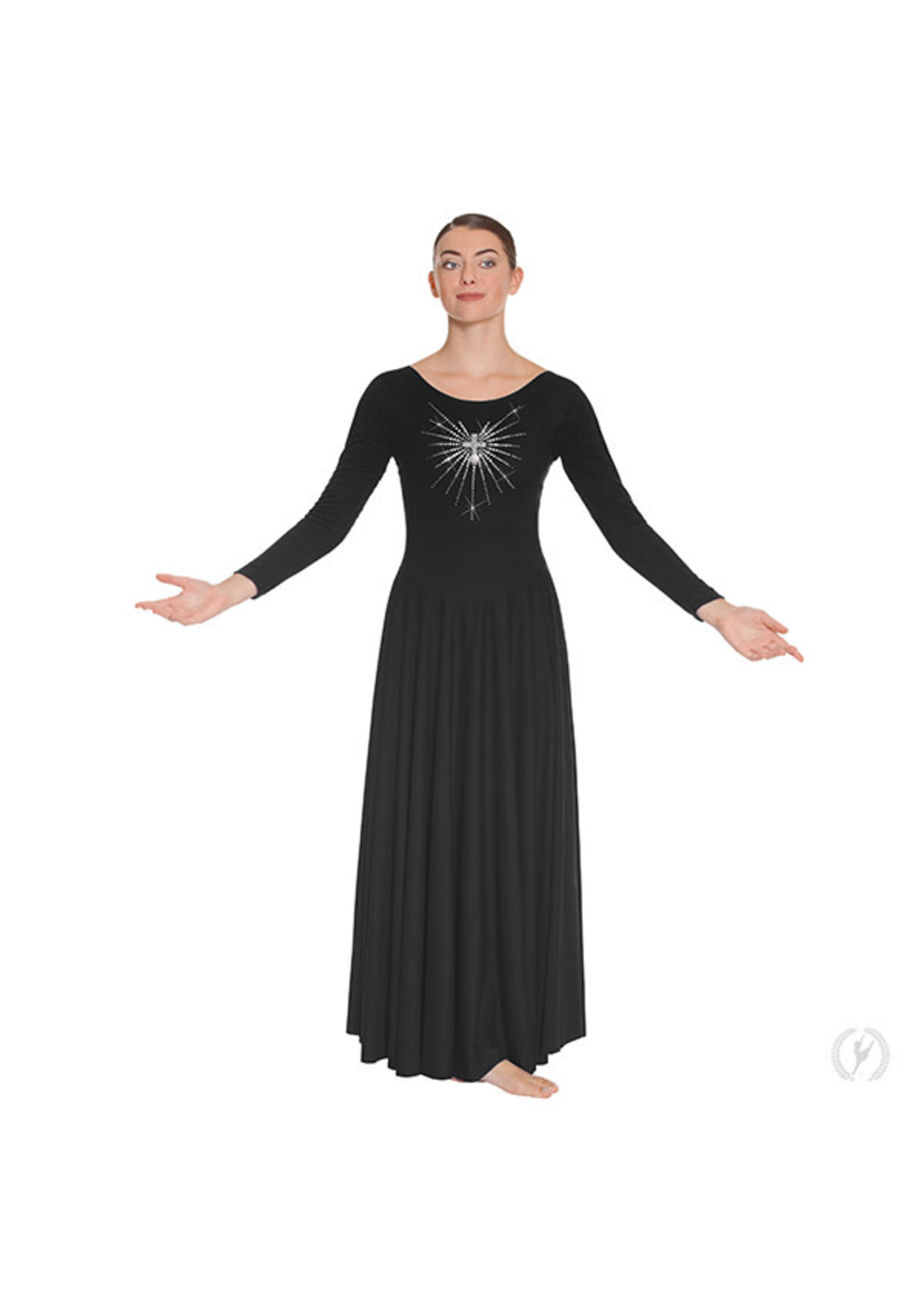 Front Lined Long Sleeve Dress with Rhinestone Radiant Cross Dress