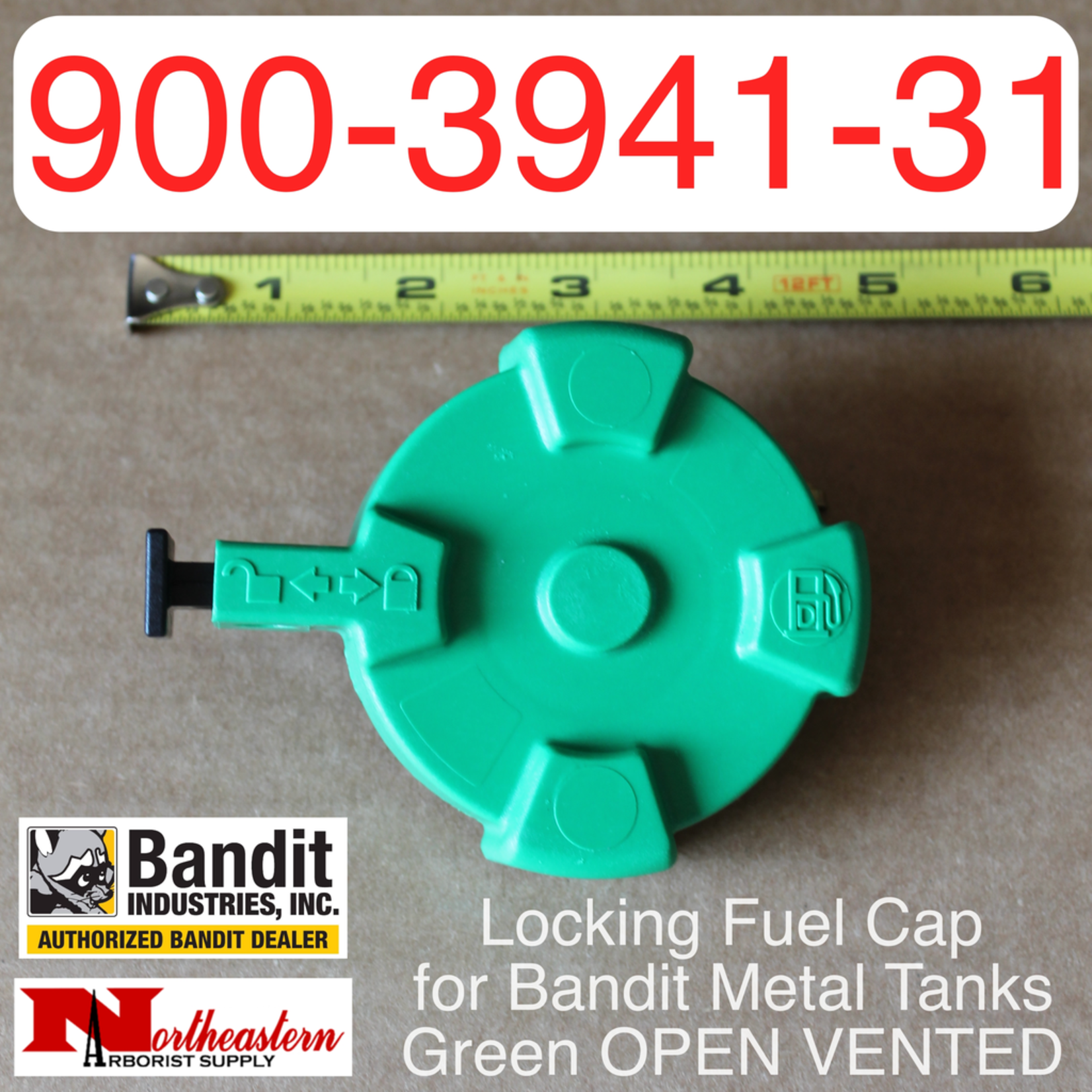 Locking Fuel Cap for Bandit Metal Tanks, Green Open Vented