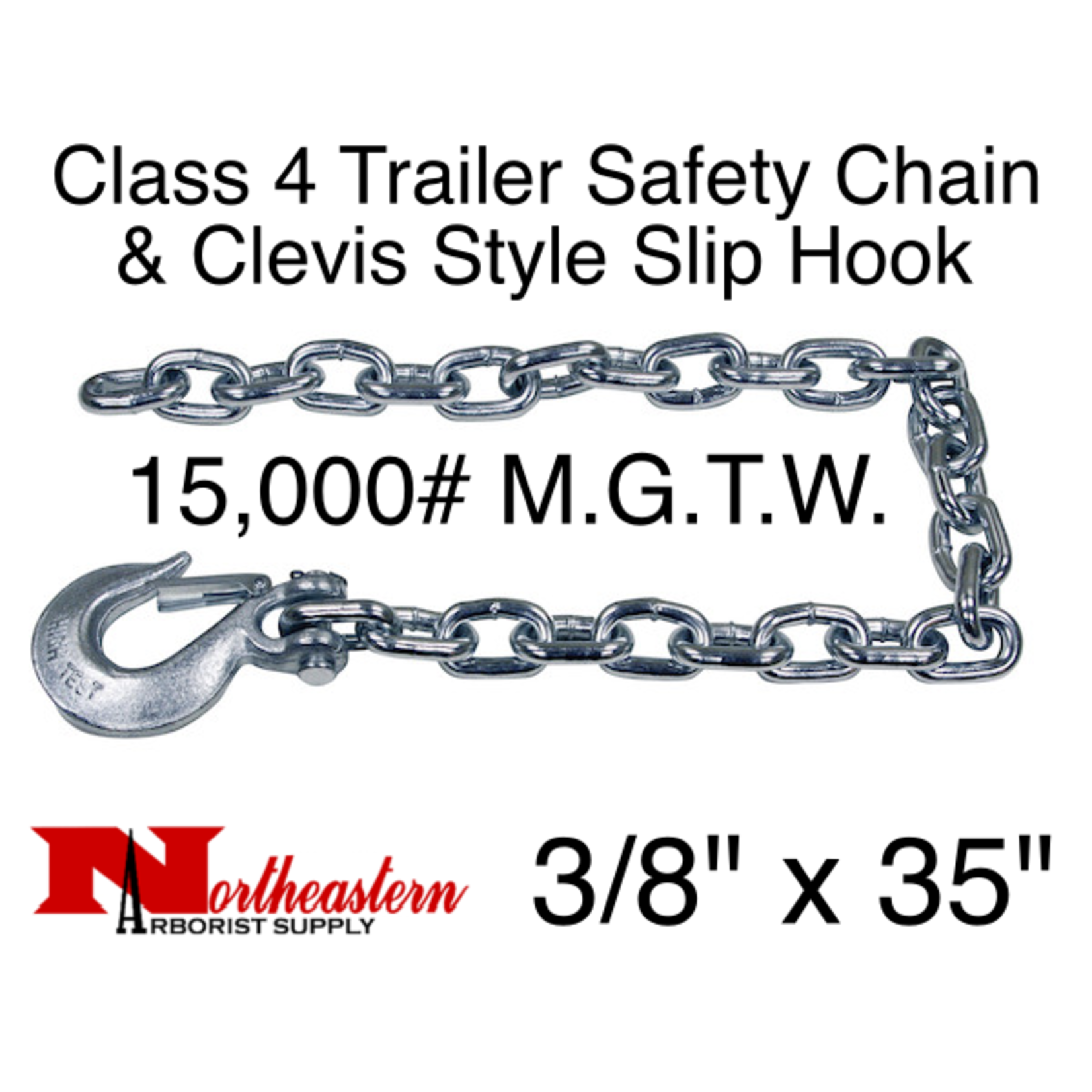 Buyers Safety Chain, 3/8" x 35" with Forged Clevis Slip Hook. 15,000# M.G.T.W.