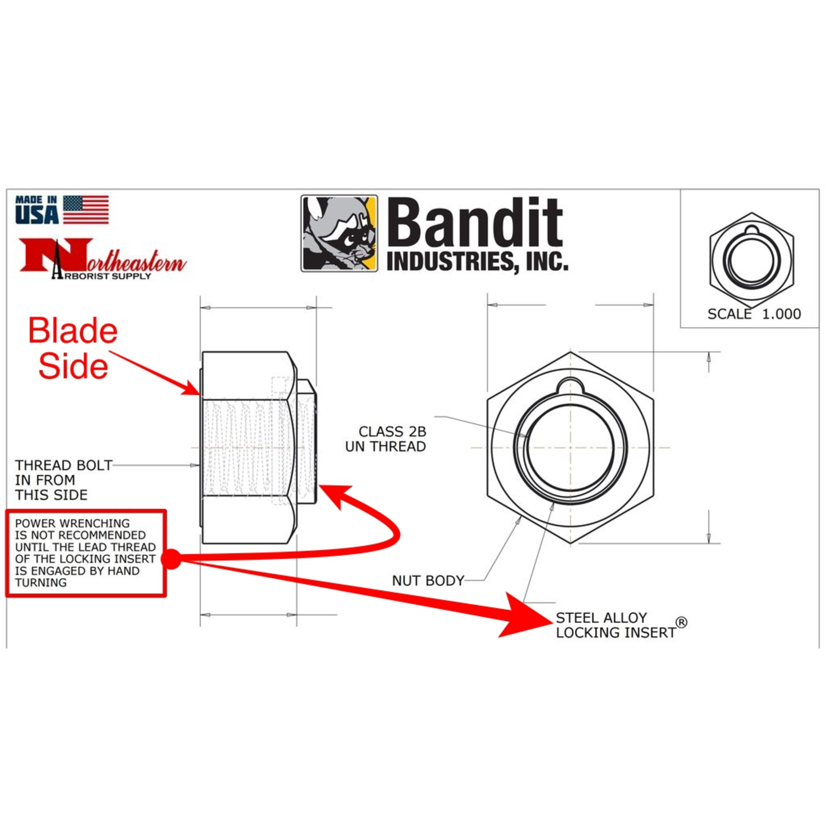 Blade (Knife) Nut - Steel Lock 1/2" 1/2-13 Thread, 70-80 ft/lbs of Torque, 7/8in Wrench Size, 900-4900-27