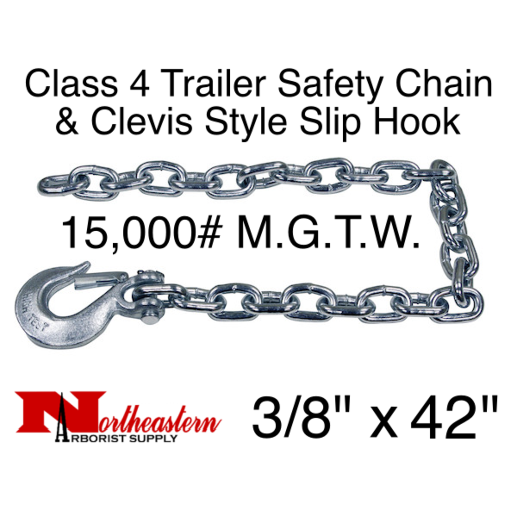 Buyers Safety Chain, 3/8in X 42 W/Forged Clevis Slip Hook. 15,000#