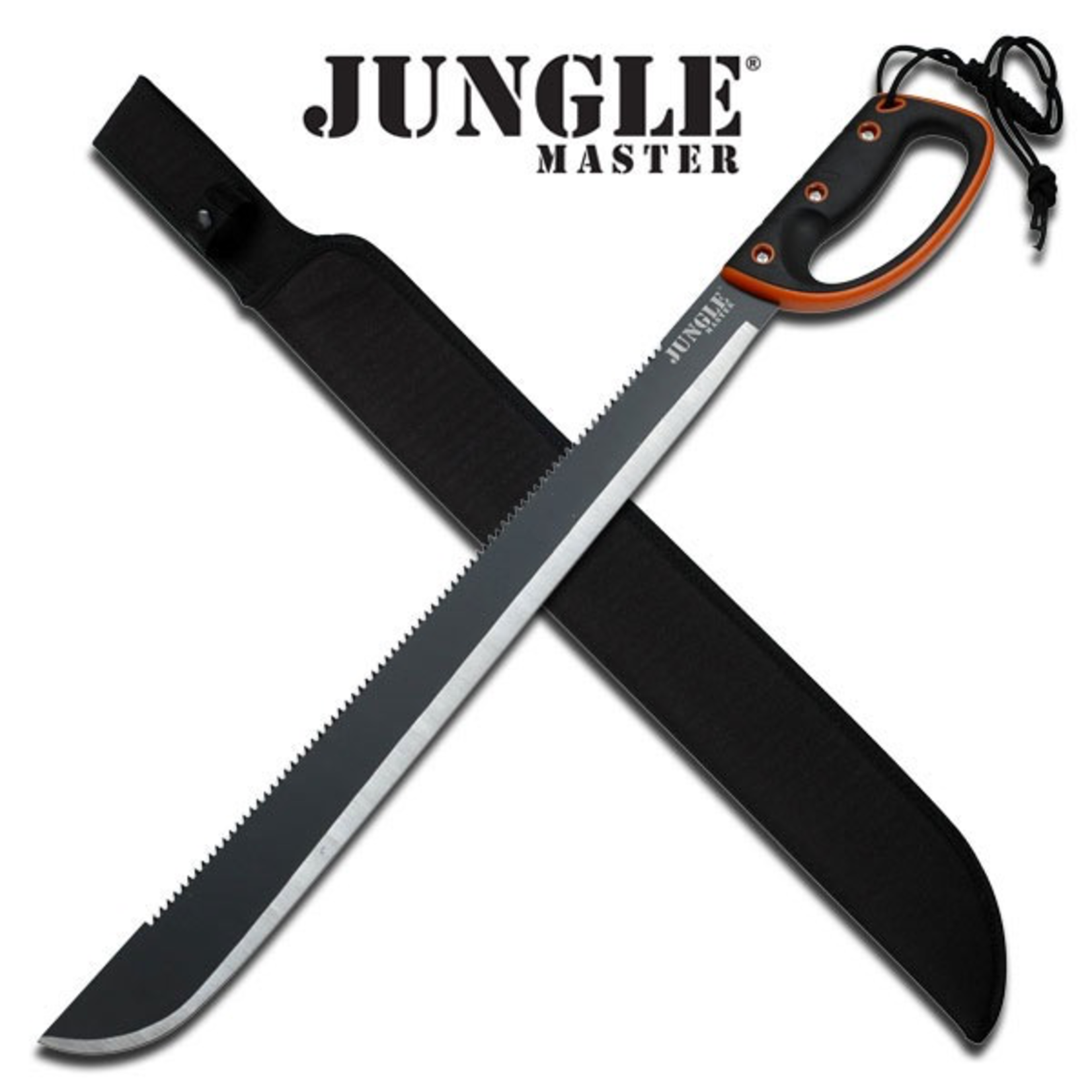 Jungle Master Jungle Master Machete, 28" Overall ,21.5" Black Blade, Black Handle with Orange Rim