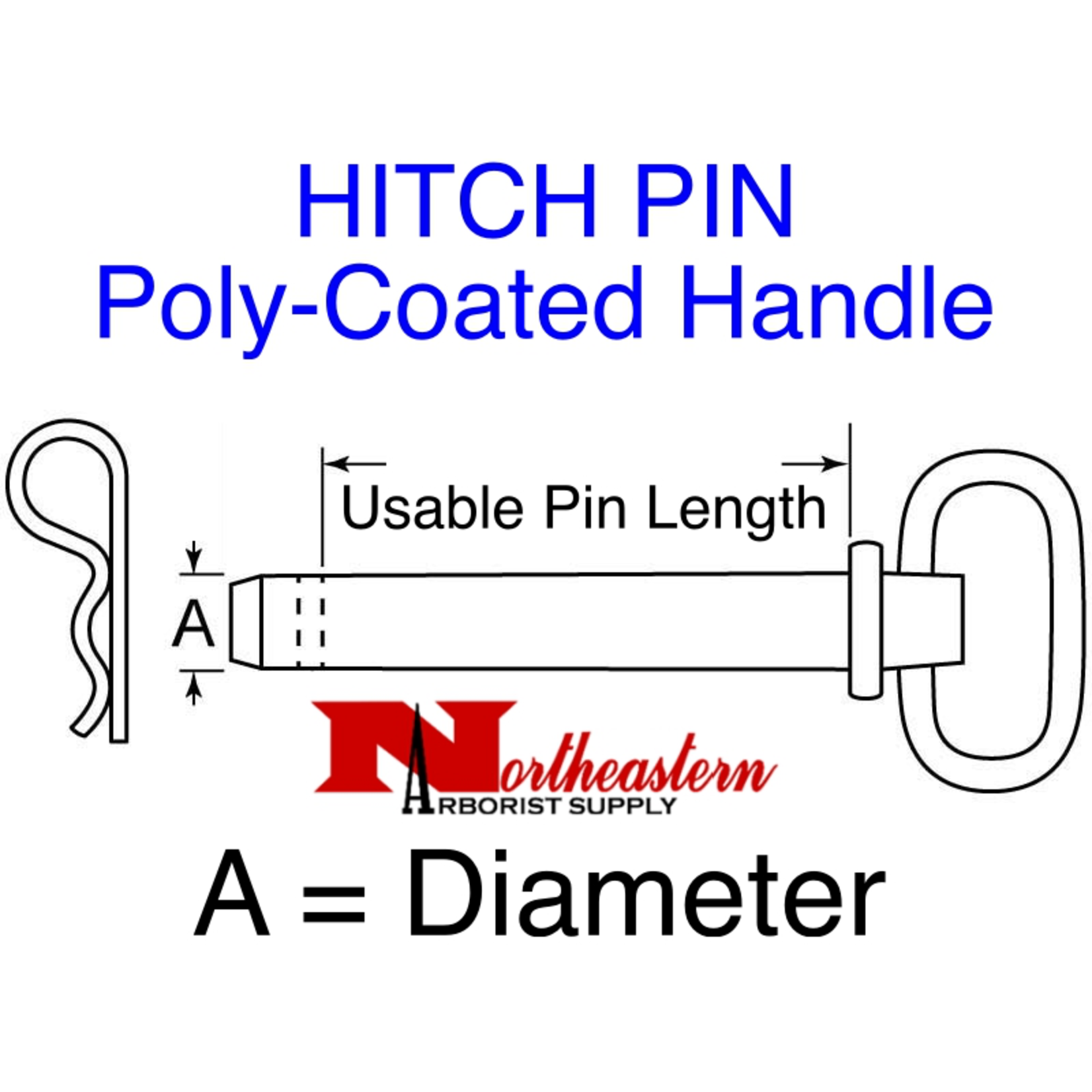 Buyers Hitch Pin, Poly-Coated Handle, Powder-Coated Steel Shank, 3/4in X 4+1/2in