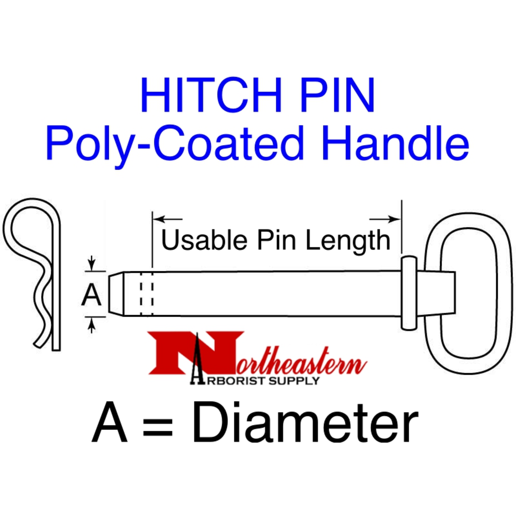 Buyers Hitch Pin, Poly-Coated Handle, Powder-Coated Steel Shank, 5/8in X 4in