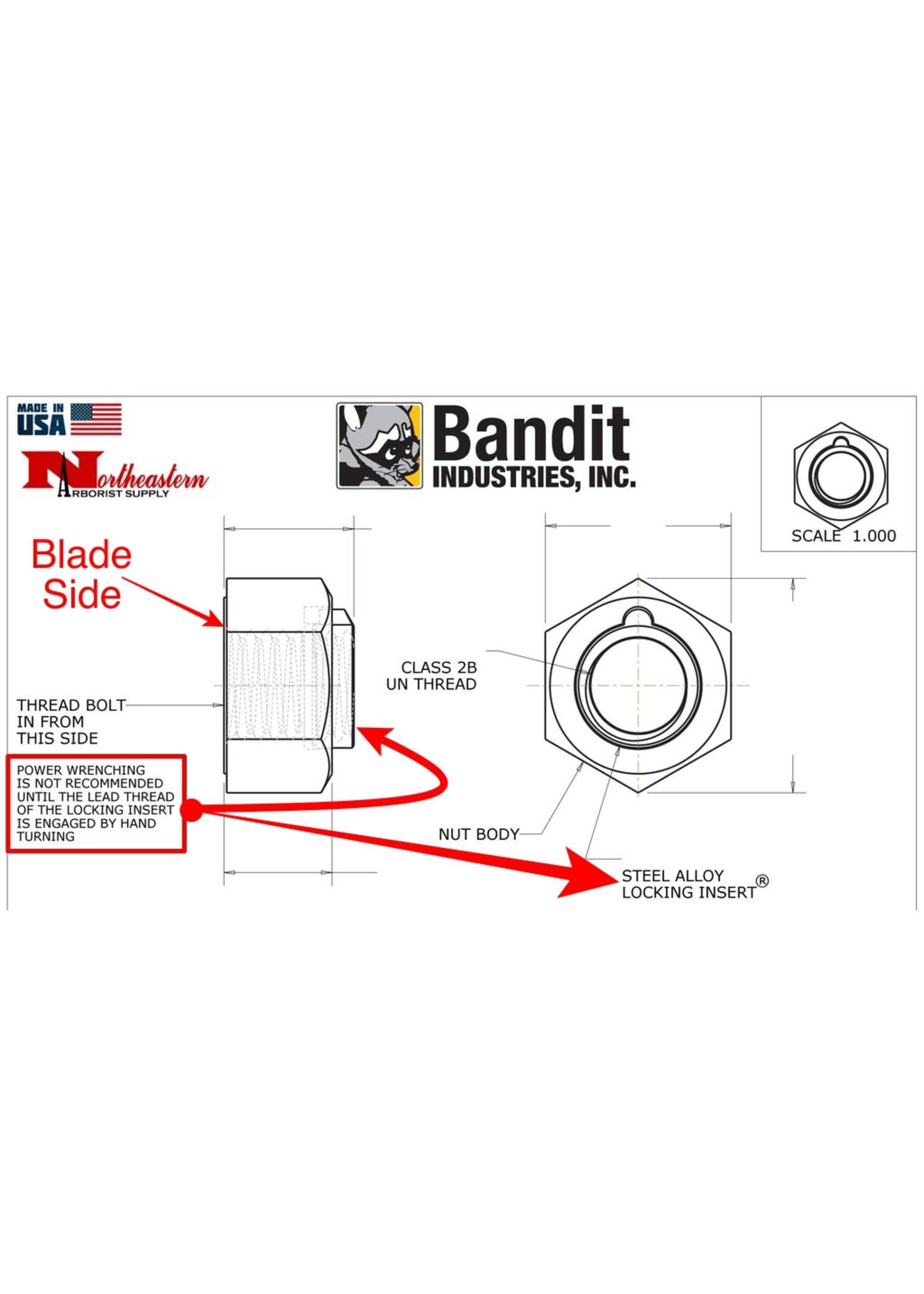 Bandit® Parts Blade (Knife) Nut - Steel Lock, 5/8in-11, (180 Ft-Lb Of Torque), 280-1850