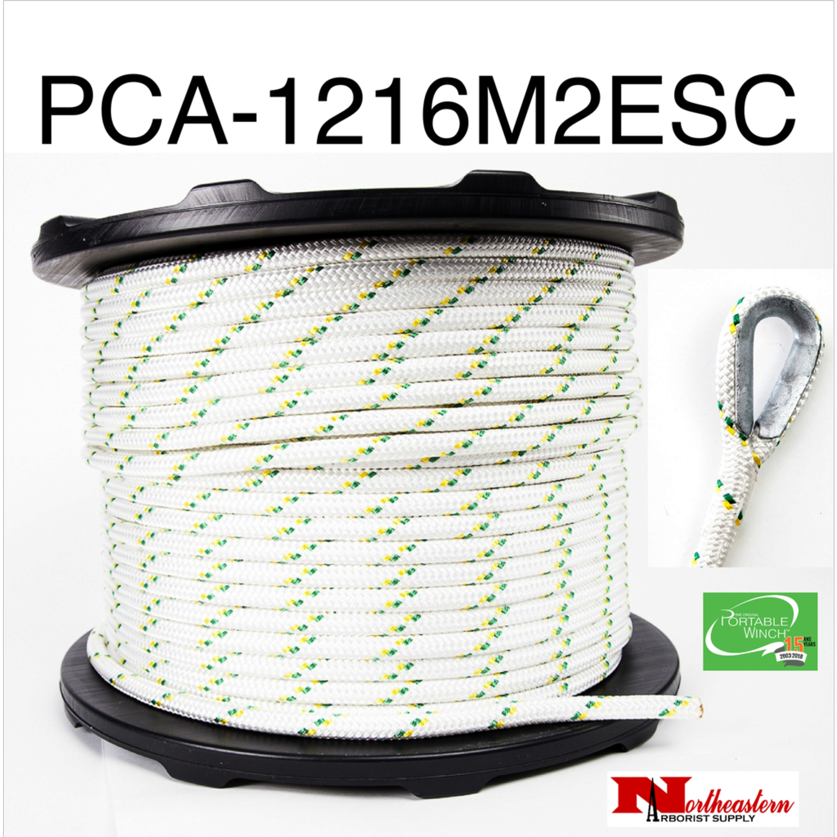 PORTABLE WINCH CO. Rope For Winch 1/2" X 656' with 2 Eye Splices & Thimbles (7275# MBS)