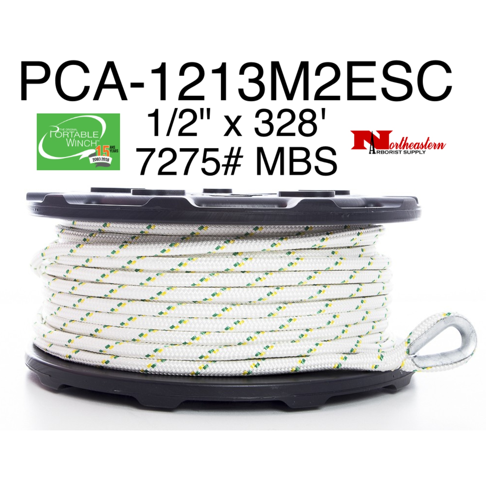 PORTABLE WINCH CO. Rope 1/2" X 328' with 2 Eyes & Thimbles (7275# MBS)