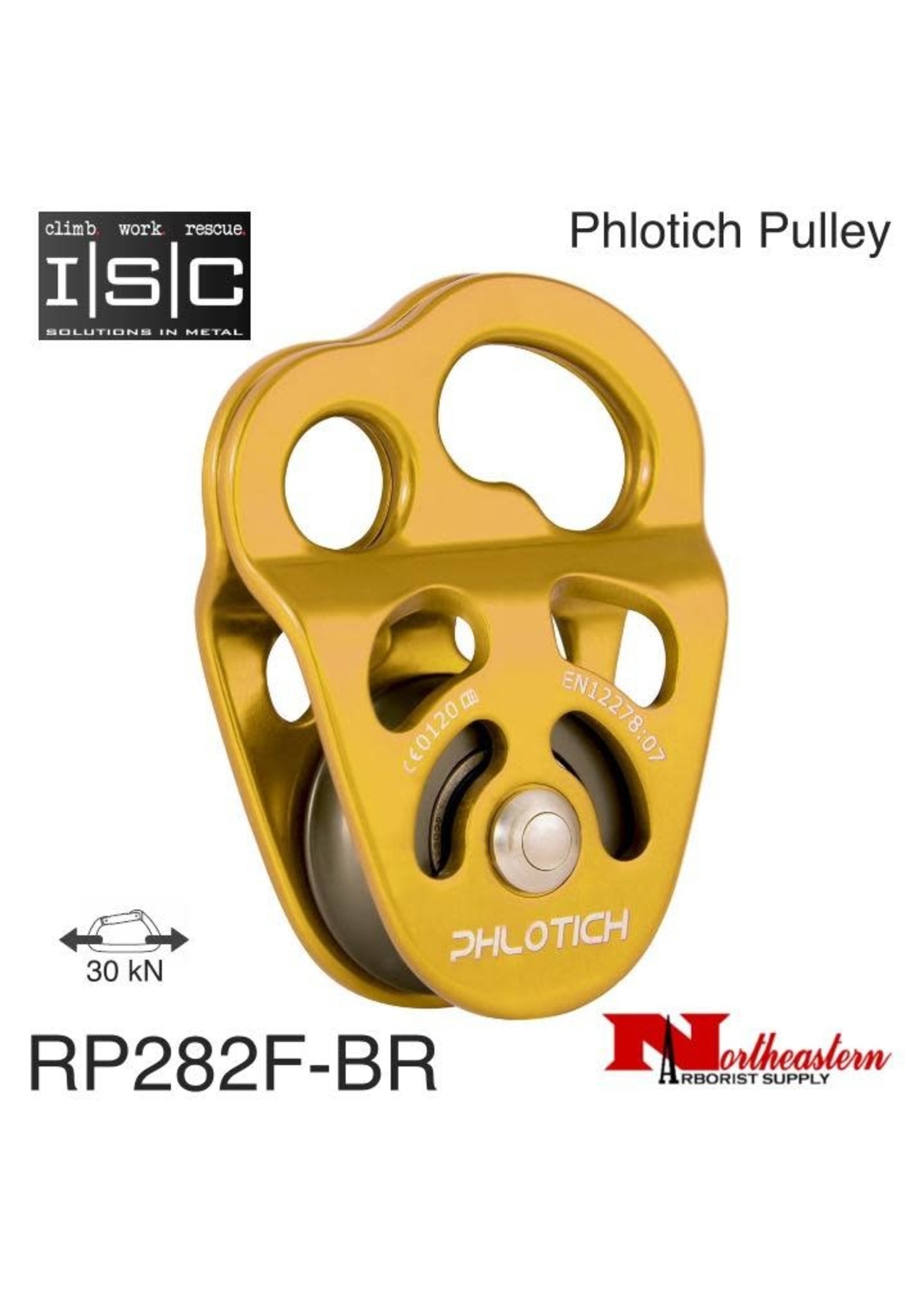 ISC Pulley Phlotich Gold with Bearings 30kN 1/2" Rope Max., RP282FBR Northeastern Arborist Supply